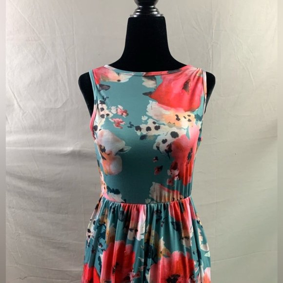 Blue Boho Floral Print Hidden Pocket Dress - Picture 7 of 8